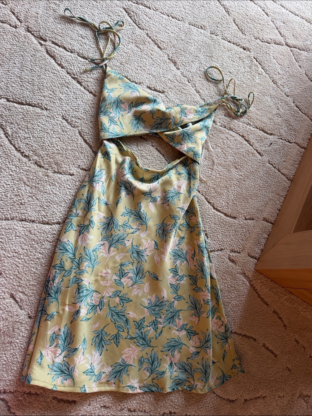 Hello Molly Yellow Floral Cutout Halter Mini Dress